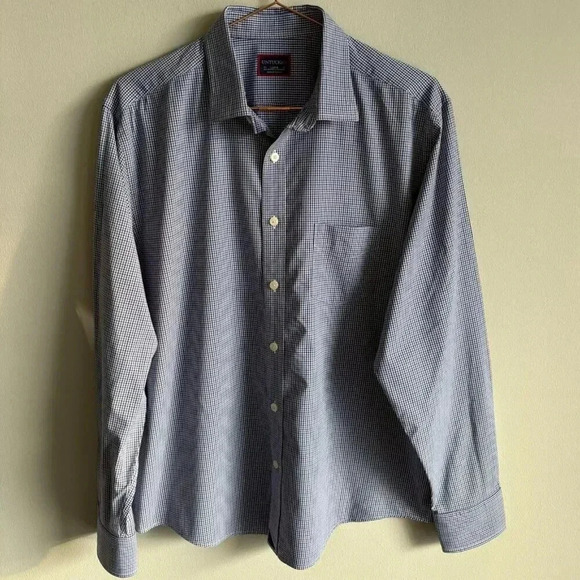 Untuckit Mens Long Sleeve Small Checkered Print Polo Shirt Blue Size Large - Picture 1 of 10